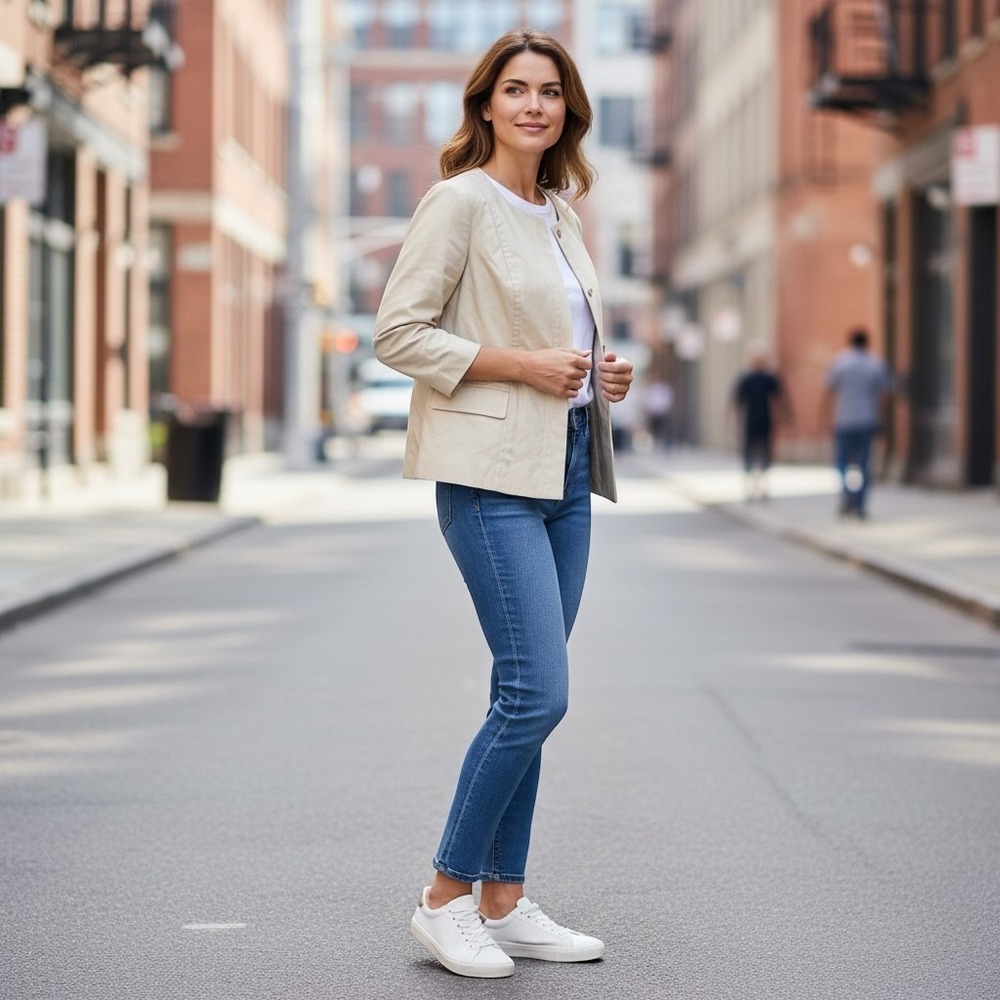 Talbots Jacket Womens 10 Beige Cotton Blend Stretch 3/4 Sleeve Lined NWT